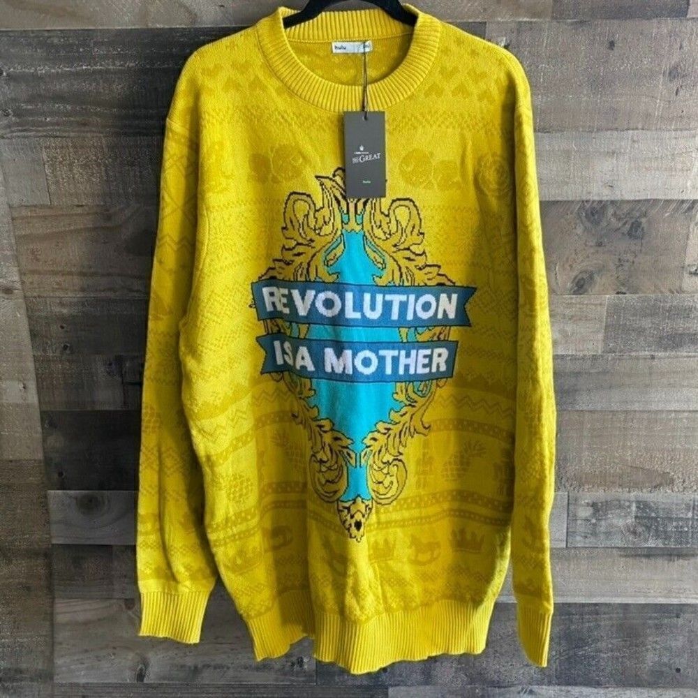 NWT HULU the Great Sweater-Revolution Is A Mother Yellow Sweater Sz 2XL